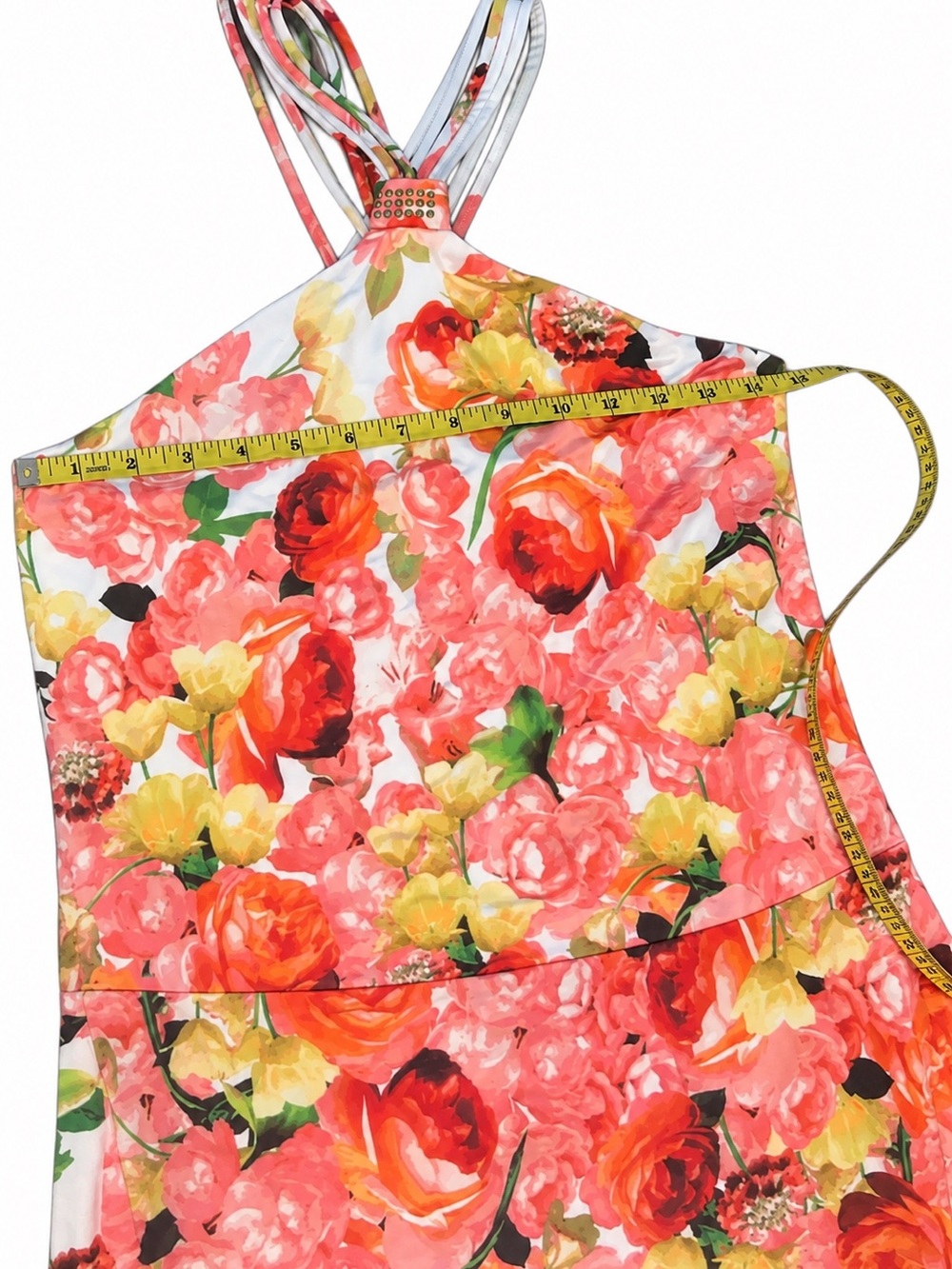 Cache Vintage Y2K Floral Halter Cross Back Maxi Dress Rhinestone M - Picture 8 of 9